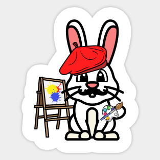 Cute Rabbit is a painter Sticker